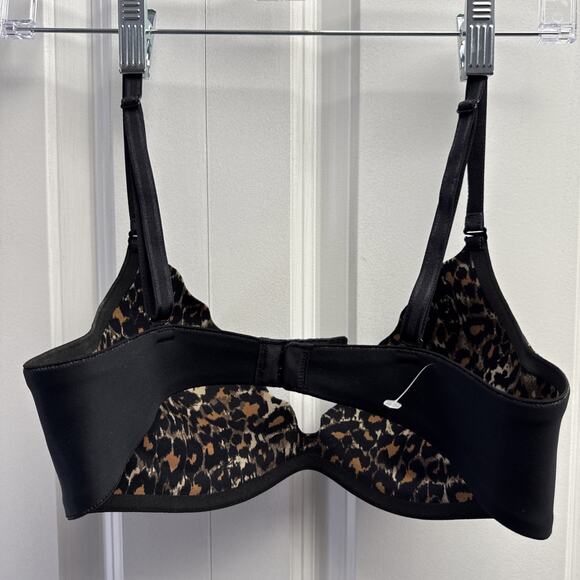 Wacoal b.tempt'd b.wow'd‎ Push Up Black Bra Leopard Print Inner Lining 32 C NWOT - Picture 7 of 10
